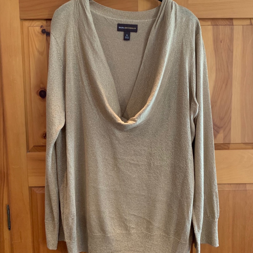 Draped neck gold shimmer top!
